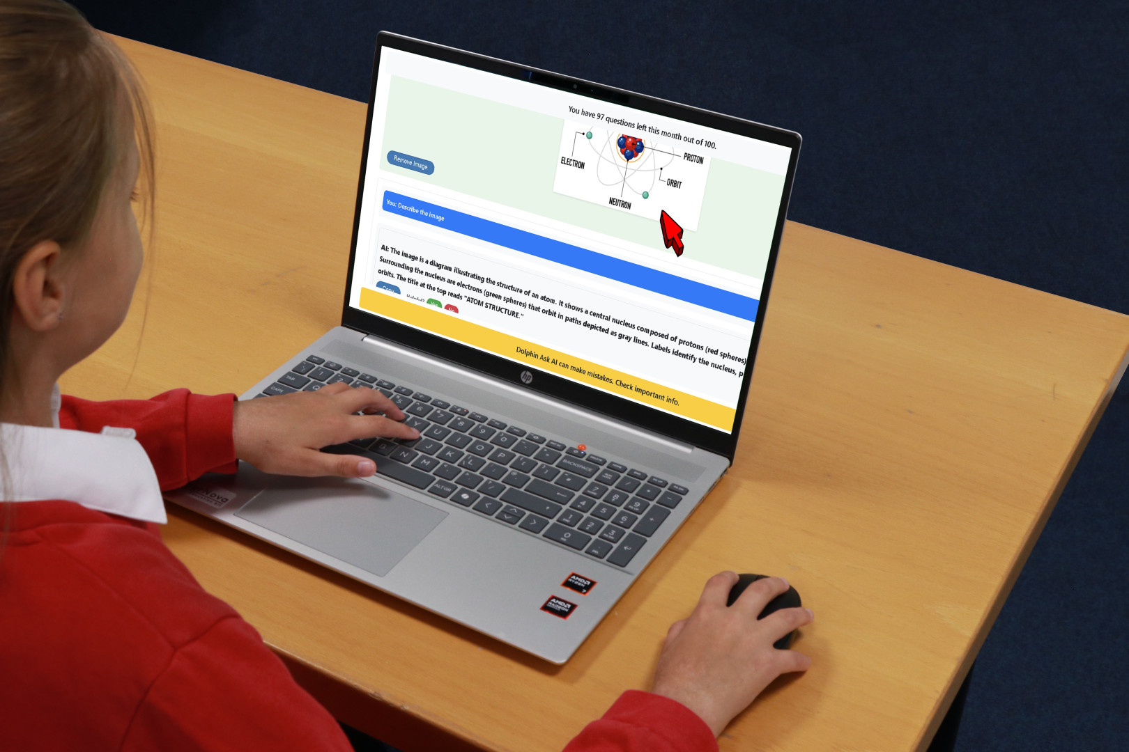 Young student uses SuperNova Ask AI on a laptop to describe a science diagram in class